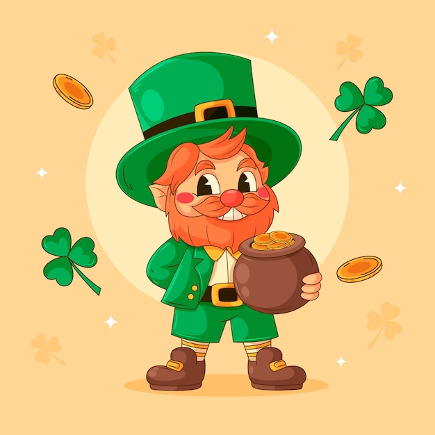 Ręcznie Narysowana Ilustracja Kreskówki Z Leprechaunem