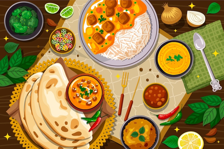 Wektor ręcznie narysowana ilustracja kuchni indyjskiej