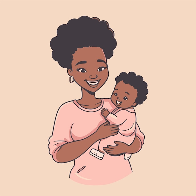 Ręcznie Narysowana Ilustracja Matki I Jej Dziecka