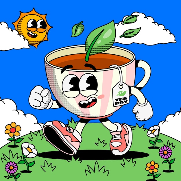 Ręcznie narysowana ilustracja Międzynarodowego Dnia Herbaty