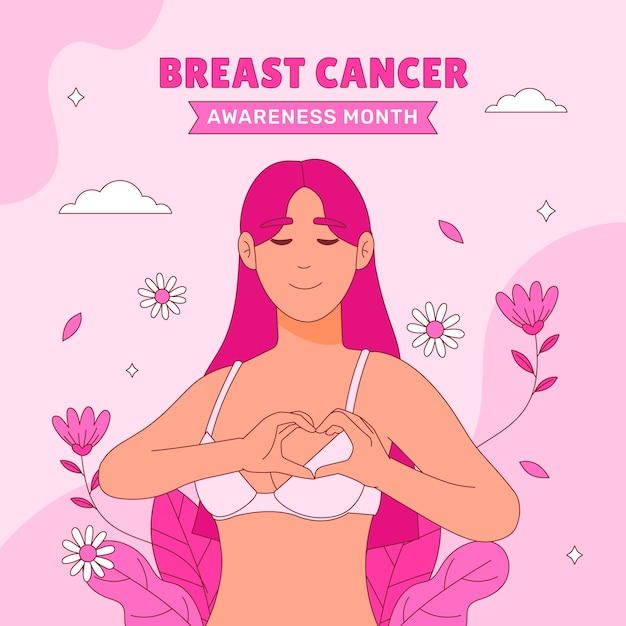 Plik wektorowy ręcznie narysowana ilustracja na miesiąc świadomości o raku piersi