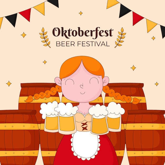 Plik wektorowy ręcznie narysowana ilustracja na świętowanie festiwalu piwa oktoberfest