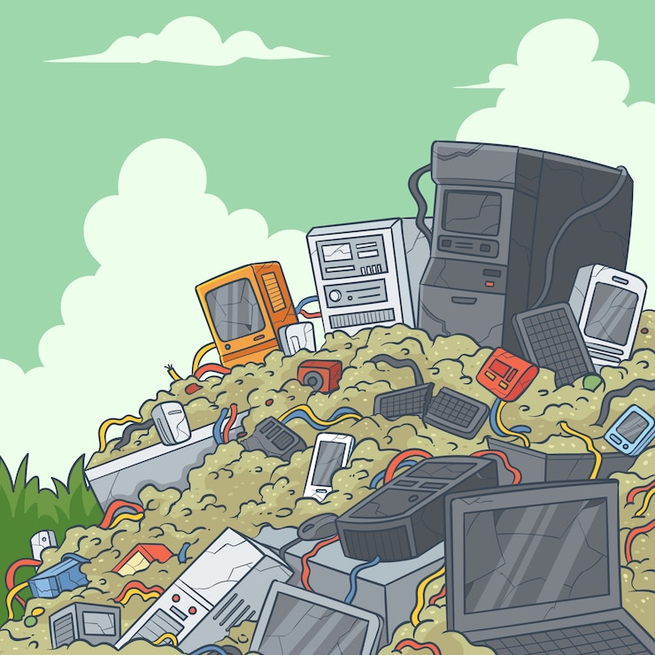Wektor ręcznie narysowana ilustracja odpadów elektronicznych