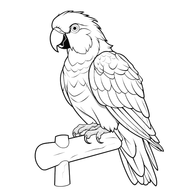 Ręcznie Narysowana Ilustracja Papuga Czarno-biała Książka Lub Strona Do Kolorowania Dla Dzieci