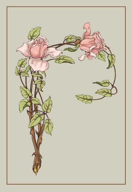 Plik wektorowy ręcznie narysowana ilustracja róży w stylu art nouveau