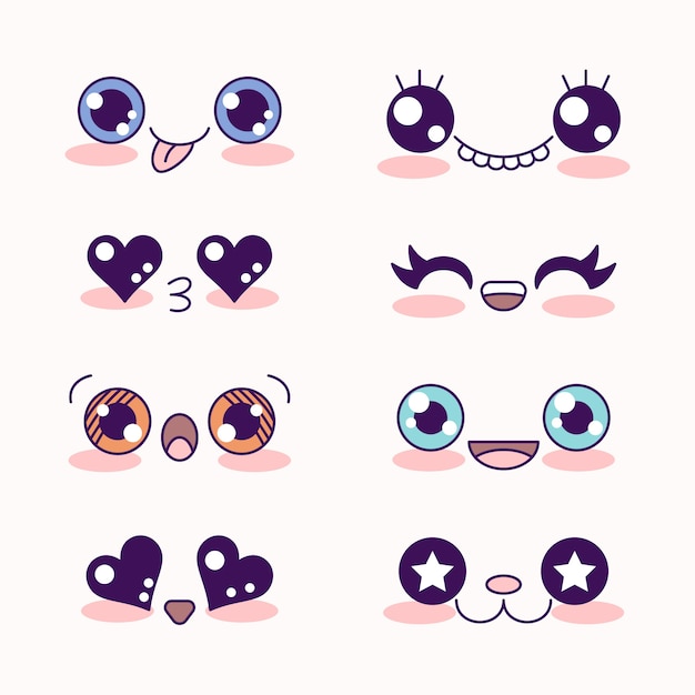 Ręcznie narysowana ilustracja twarzy kawaii