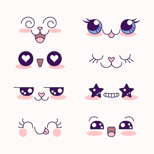 Ręcznie narysowana ilustracja twarzy kawaii