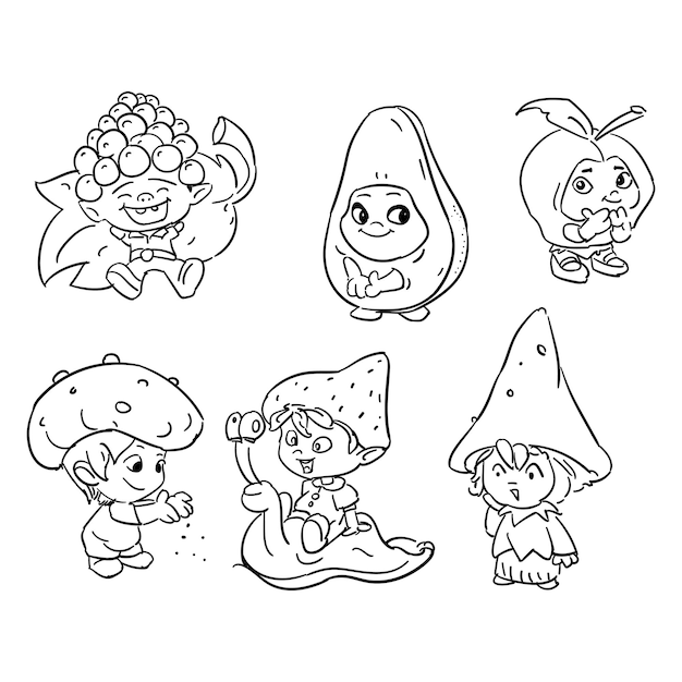 Plik wektorowy ręcznie narysowana ilustracja wektorowa fruit character line art