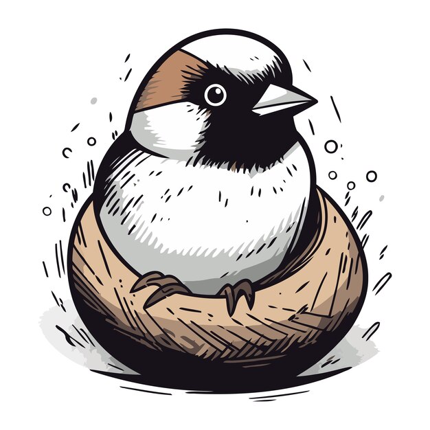 Plik wektorowy ręcznie narysowana ilustracja wektorowa uroczego ptaszka siedzącego w gnieździe