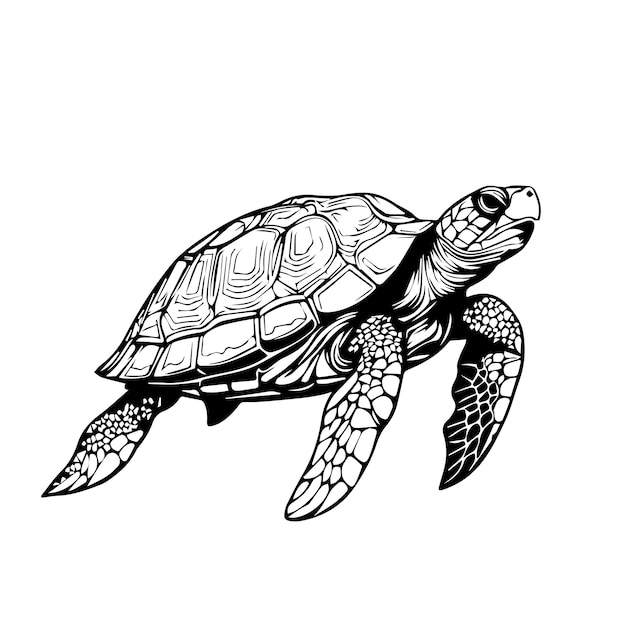 Ręcznie narysowana ilustracja wektorowa żółwia morskiego z tematem zwierząt podwodnych