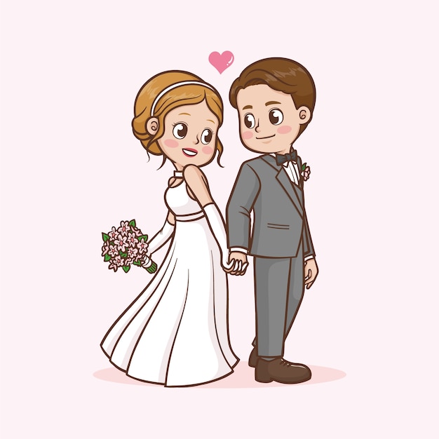Ręcznie narysowana ilustracja z kreskówki ślubnej