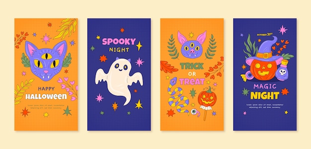 Ręcznie narysowana kolekcja historii na Instagramie na Halloween
