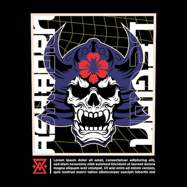 Ręcznie narysowana odzież uliczna ilustracja wektorowa czaszki Legion Samurajów