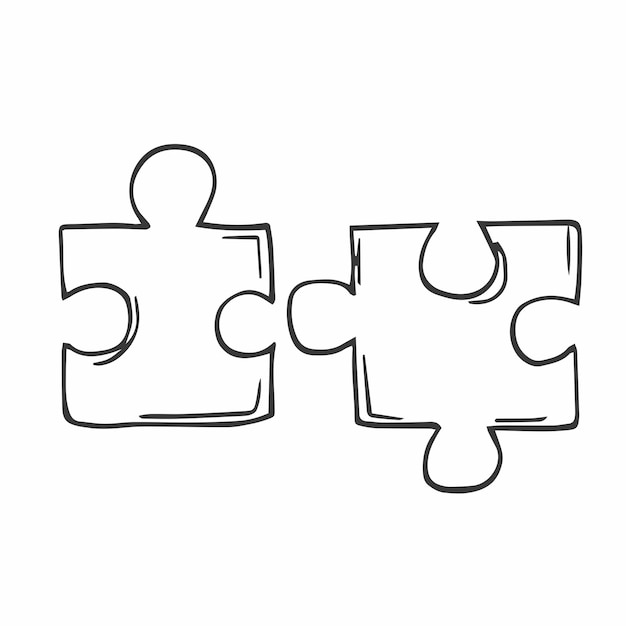 Ręcznie narysowana puzzla, kontur, ikona doodle, kawałek puzzla, szkic wektorowy