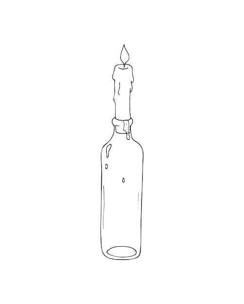 Ręcznie Narysowana świeca W Butelce W Stylu Szkicu Płonąca świeca W Butelce Izolowana Na Białym