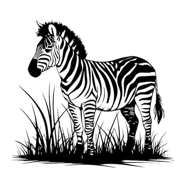 Ręcznie narysowana sylwetka wektorowa Zebra z trawą