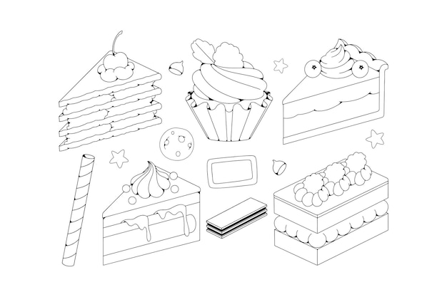 Plik wektorowy ręcznie narysowane ciasta i ciasteczka