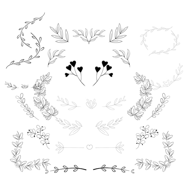 ręcznie narysowane ozdoby ślubne kolekcja ilustracja projektu wektorowego