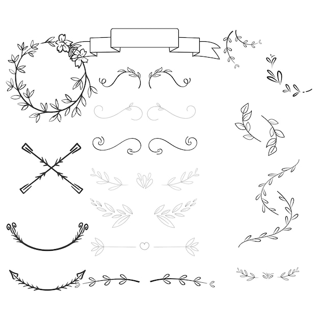 ręcznie narysowane ozdoby ślubne kolekcja ilustracja projektu wektorowego