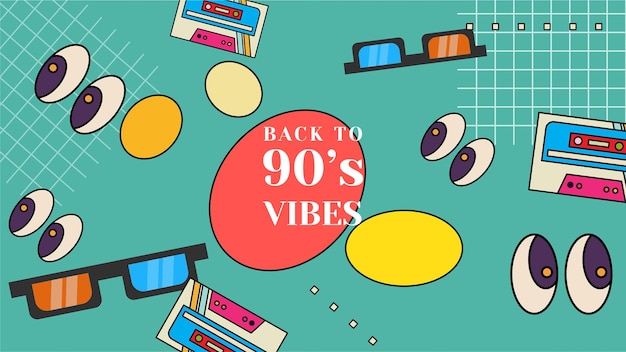Ręcznie narysowane płaskie nostalgiczne banery z lat 90.