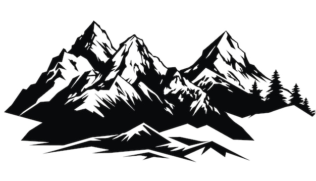 Ręcznie Narysowane Sylwetki Gór Dla Ilustracji Wektorowej Ikony Wysokiej Góry