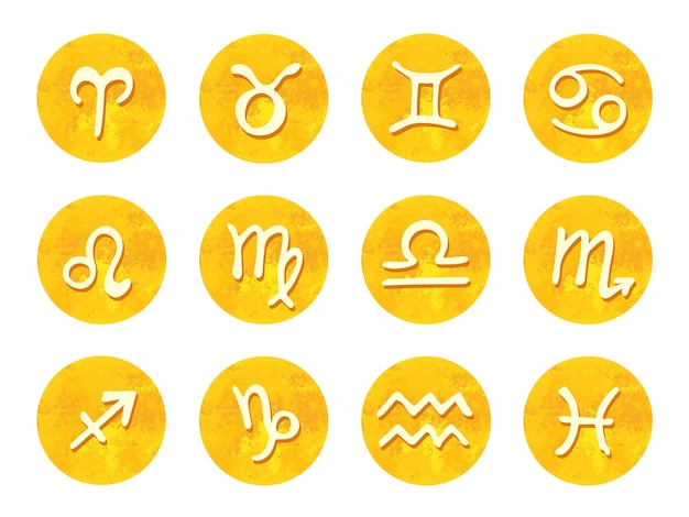 Ręcznie narysowane znaki zodiaku w okrągłych ramkach Ezoteryczny zestaw rysunków astrologicznych Elementy do projektowania