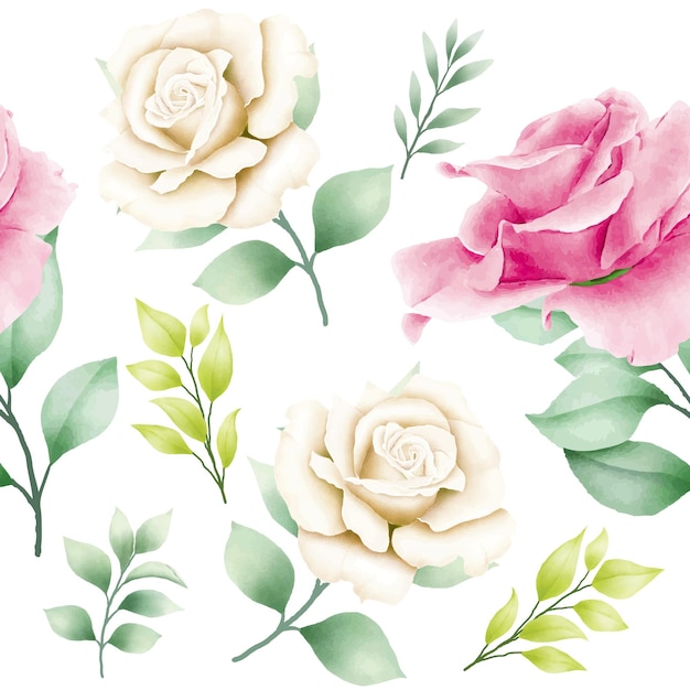 Plik wektorowy ręcznie narysowany akwarel kwiat różowy bezszwowy wzór