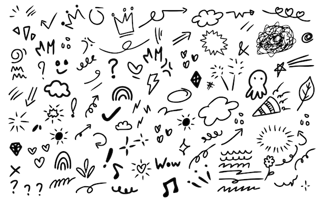 Ręcznie narysowany asortyment Doodle element do pisania