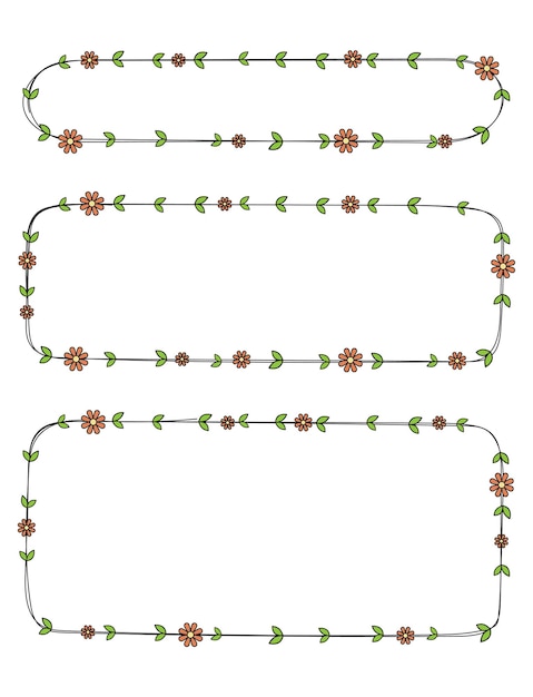 Plik wektorowy ręcznie narysowany element dekoracyjny ramy prostokątnej z kwiatami i liśćmi