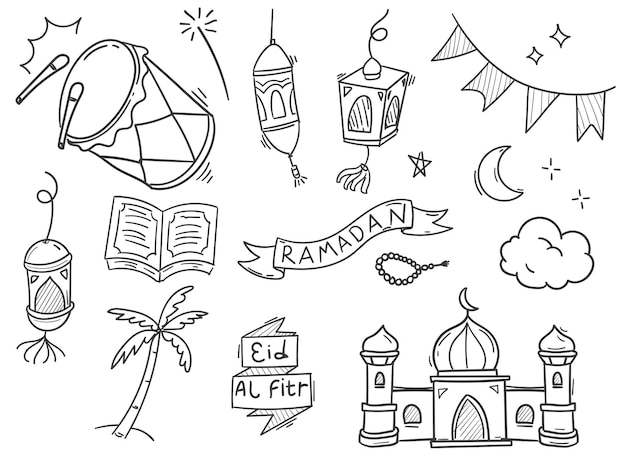 Plik wektorowy ręcznie narysowany element zestawu doodle związany z eid mubarak i ramadan