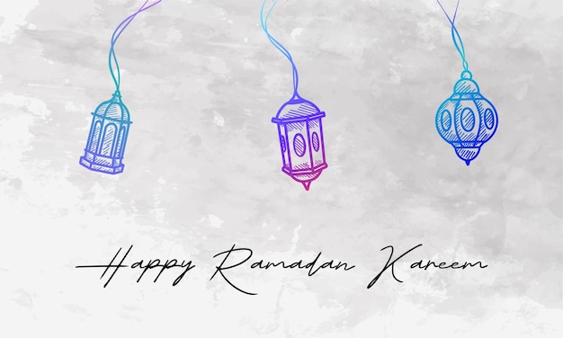 Ręcznie Narysowany Fanous Lantern For Ramadan Kareem Celebration Ręcznie Rysowany Szkic Ramadanu Lantern Z Grunge Background Vector Eps10