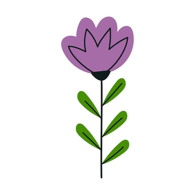 Ręcznie narysowany fioletowy kwiat Minimalistyczny projekt Kwiatowa ilustracja wektorowa dla zaproszeń do projektowania stron internetowych