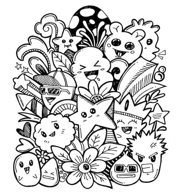 Ręcznie narysowany ilustracja doodle potwór Ręcznie Narysowana ilustracji kreskówki potwór kreskówki tłum doodle ręcznie narysowane wzorzec ilustracji wektorowej w stylu Doodle