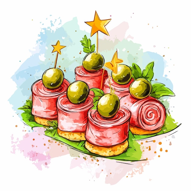Ręcznie narysowany kolorowy akwarelowy szkic canape do użytku w projektowaniu graficznym i menu