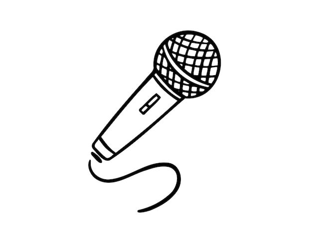 Ręcznie narysowany mikrofon z izolowaną przewodem ikona rysunku muzyczny do występów śpiewających karaoke