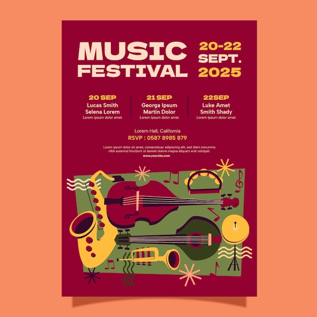 Plik wektorowy ręcznie narysowany plakat festiwalu muzycznego
