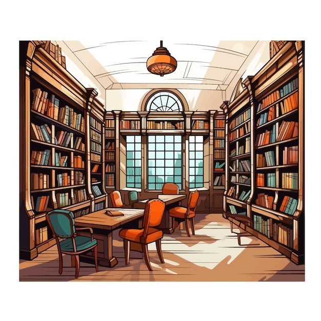 Plik wektorowy ręcznie narysowany pokój biblioteczny kreskówka ilustracja wektorowa klipart biały tło