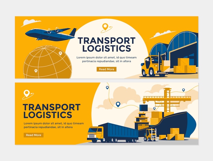Wektor ręcznie narysowany poziomy baner transportowy i logistyczny