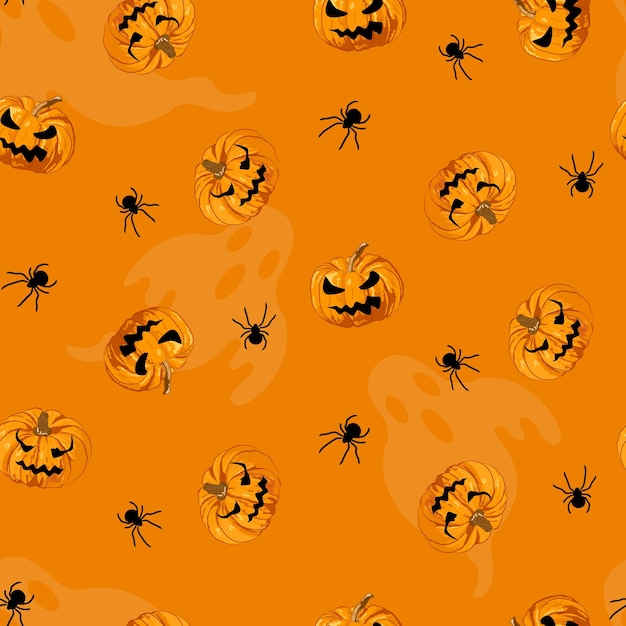 Plik wektorowy ręcznie narysowany pumpkin halloween festival seamless pattern ilustracja wektorowa art with spider and ghost