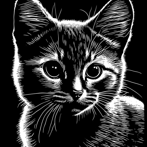 Plik wektorowy ręcznie narysowany rysunek głowy kota z wygrawerowaną ilustracją stylu