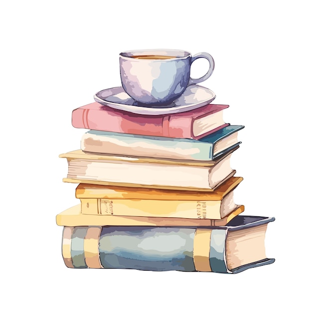 Ręcznie Narysowany Stos Książek I Filiżanka Kawy Na światowy Dzień Książki Stos Książek Z Filiżanką Herbaty