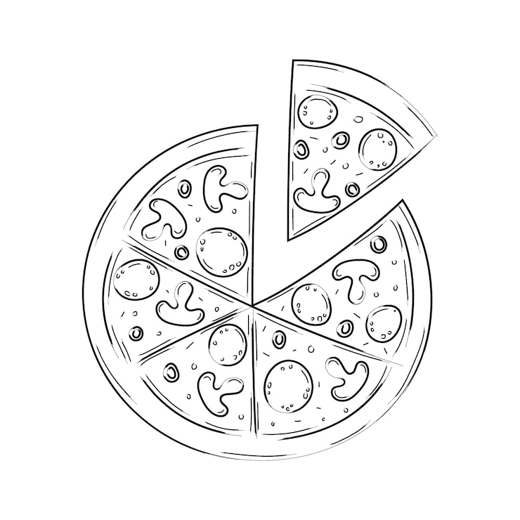 Wektor ręcznie narysowany szkic pizzy czarno-biała ilustracja wektorowa na białym tle