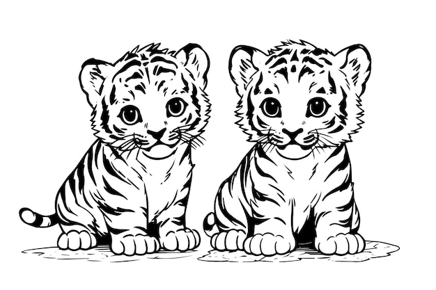 Ręcznie Narysowany Szkic W Stylu Grawerowania Ilustracji Atramentu Wektorowego Tygrysa