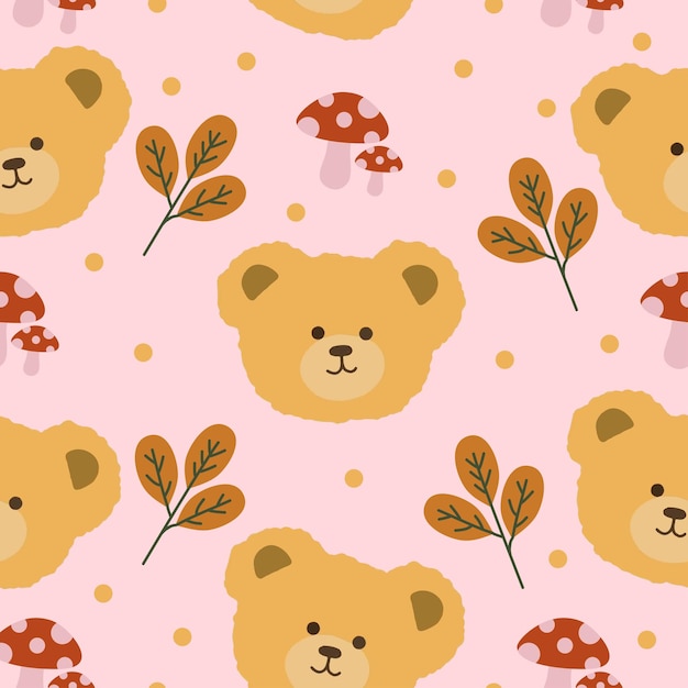 Ręcznie narysowany uroczy twarz niedźwiedzia w stylu kawaii bezszwowy wzór
