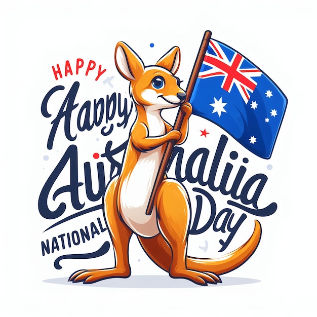 Plik wektorowy ręcznie narysowany wektor dzień australii z kangurem i flagą