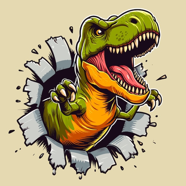 Ręcznie narysowany wektorowy trex ryczy z kawałka papieru ilustracja