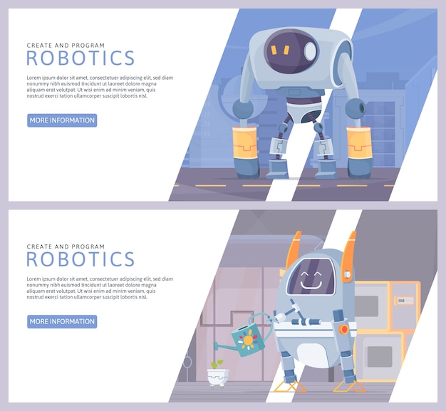 Ręcznie narysowany zestaw banerów z robotami kreskówkowymi