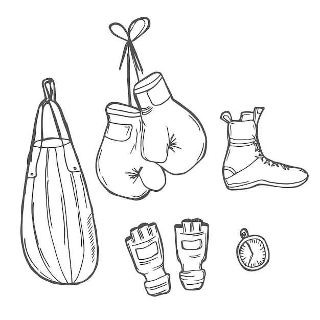 Plik wektorowy ręcznie narysowany zestaw ikon boksu ilustracja wektorowa sketchy ikony związane ze sportem boks