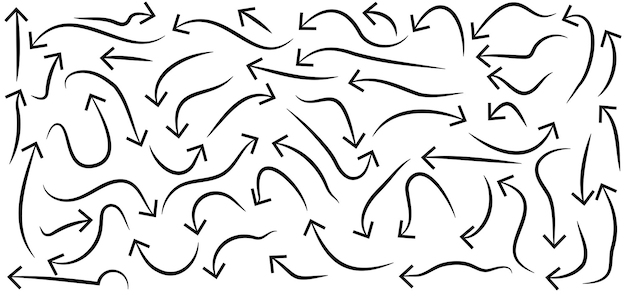 Ręcznie narysowany zestaw ikon Doodle strzałek lub kolekcja grafiki ikony wskaźnika symbole graficzne wskaźnika
