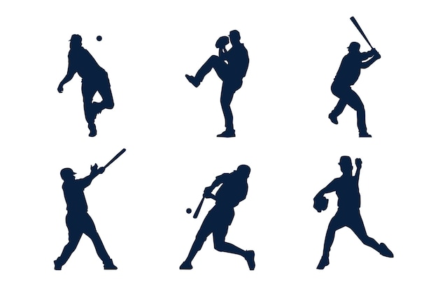 Plik wektorowy ręcznie narysowany zestaw sylwetek gracza w baseball